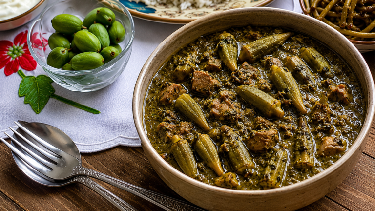 طرز تهیه خورشت بامیه با سبزی