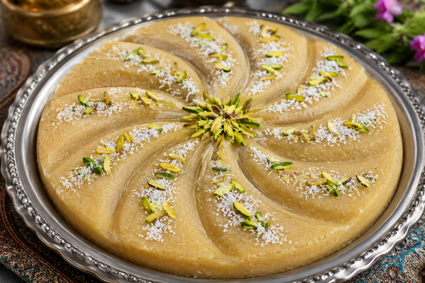 فرم دادن و سرو کردن حلوا با پودر قند