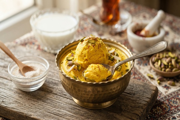 یک کاسه بستنی سنتی تهیه شده با ثعلب