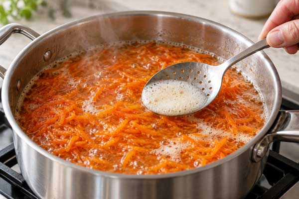 کف‌گیری و پخت مربا هویج به روش کارخانه ای