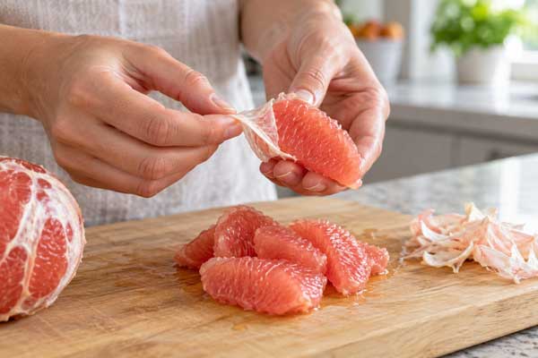 پوست گرفتن و آماده کردن گریپ فروت برای تهیه اسموتی