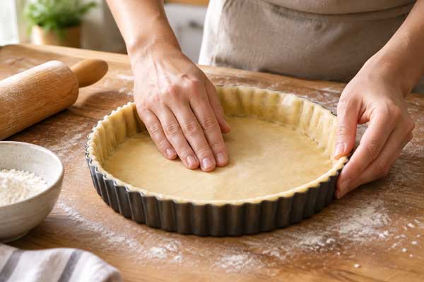 پهن کردن خمیر تارت گوشت داخل قالب
