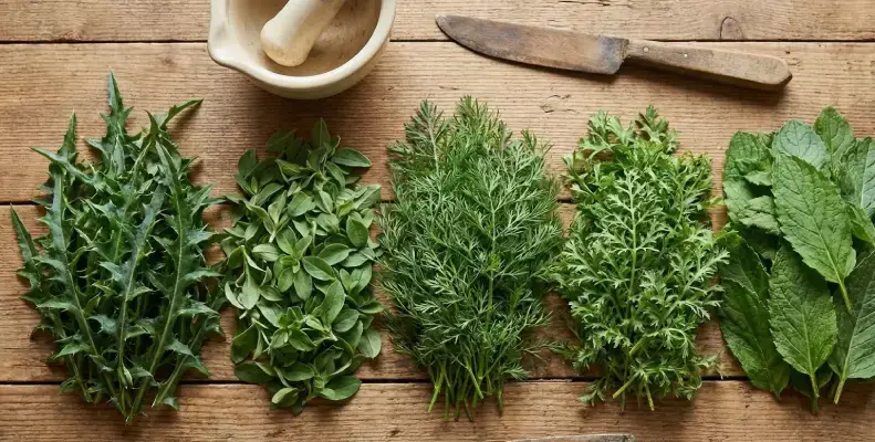 سبزیجات معطر مانند ترخون، ریحان، شوید و نعنا مورد استفاده در غذاهای شیرازی