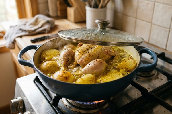 پختن مرغ برای تهیه خورشت آلبالو