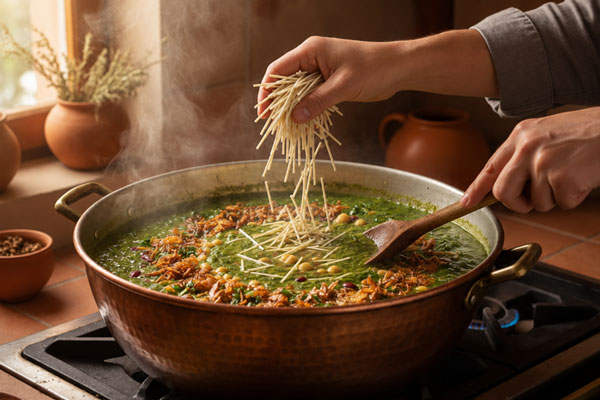 افزودن رشته آشی به آش برگ چغندر