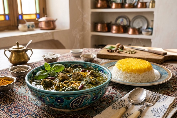 خورشت ریحان تازه با برنج