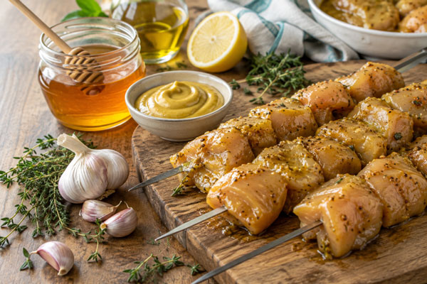 مرینت جوجه کباب با سس خردل و عسل