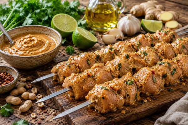 مرینت جوجه کباب با کره بادام زمینی و لیمو ترش
