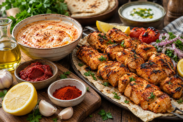 از انواع مرینت جوجه کباب شیش طاووق