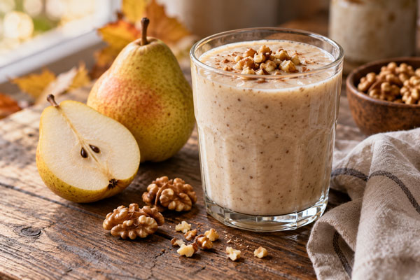 اسموتی مقوی گلابی و گردو برای پاییز